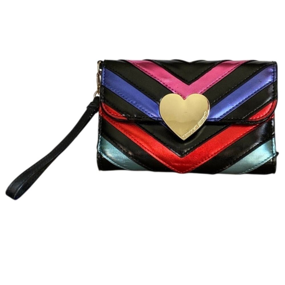 Victorias Secret  Rainbow Wristlet Tech Clutch Wallet Purse Colorful heart retro